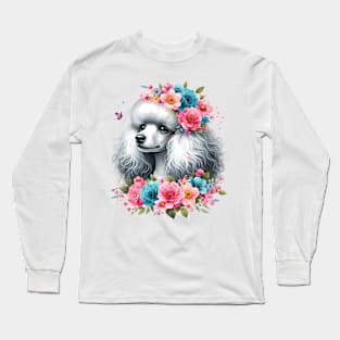 A poodle with beautiful colorful flowers Long Sleeve T-Shirt